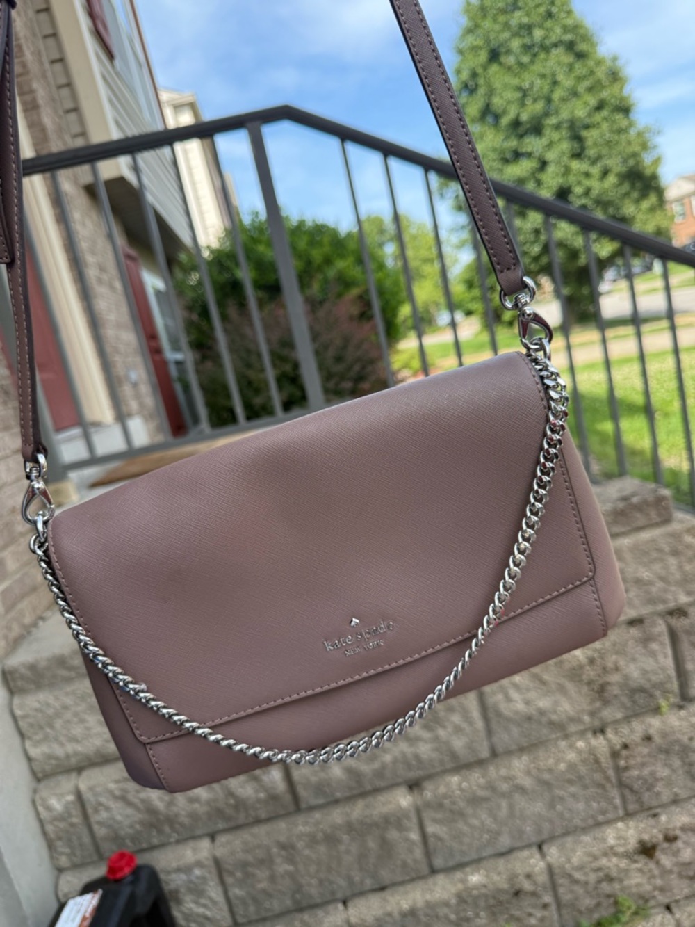 kate spade mauve shoulder bag with silver chain